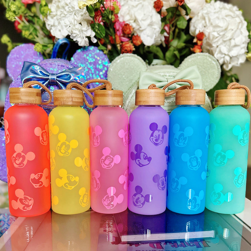Mouse Heads on Colorful Glass Water Bottle
