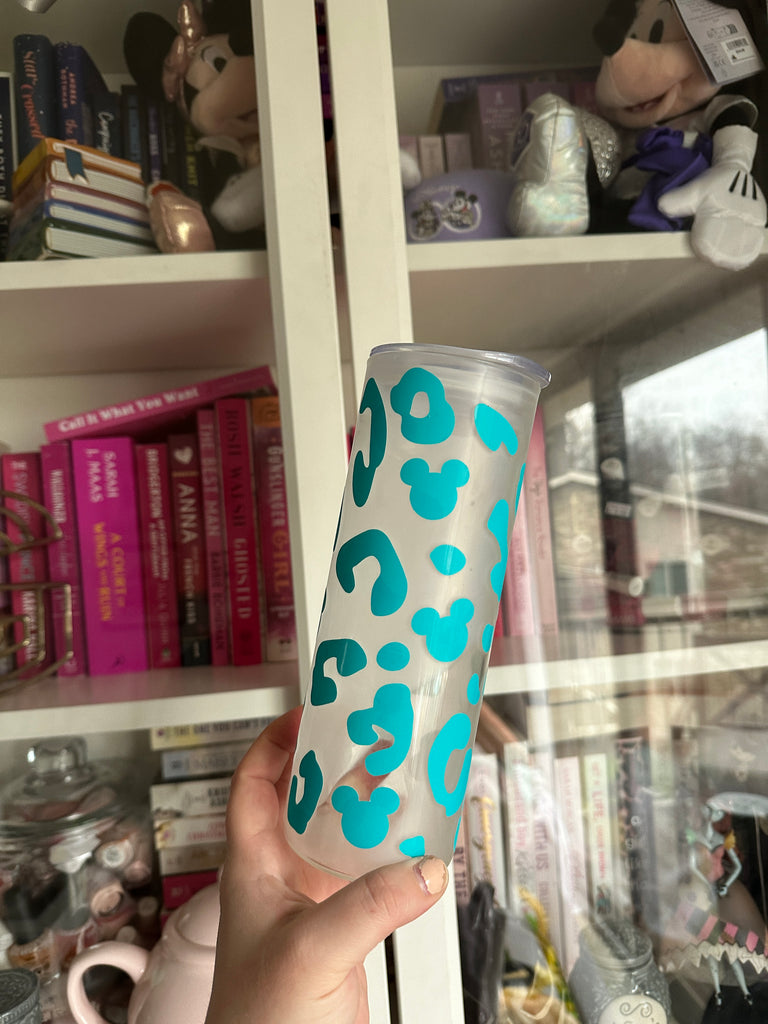 RTS 25 oz Glass Can w/ Color Changing Teal Leopard