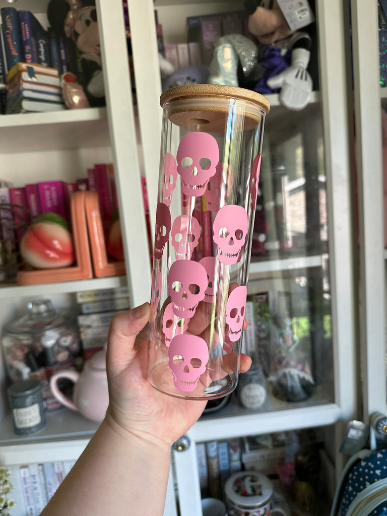 RTS 25 oz Glass Can w/ Pink Skeletons