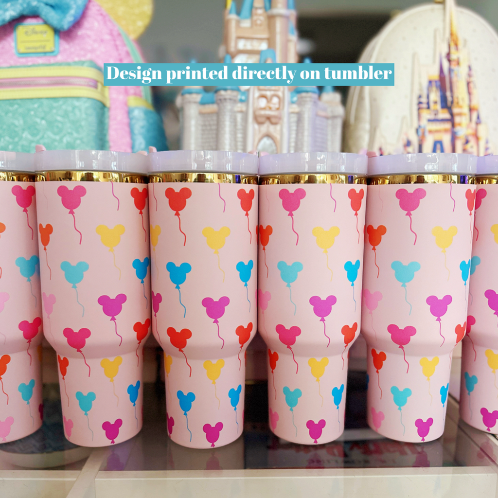 Ready to Ship Mouse Balloons on Rose Quartz 40 oz Tumbler