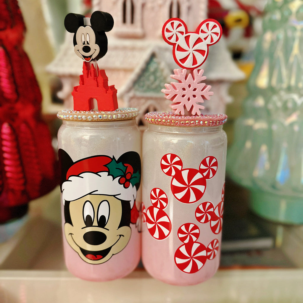 Pink to White Christmas Reusable Ombre Glass Can