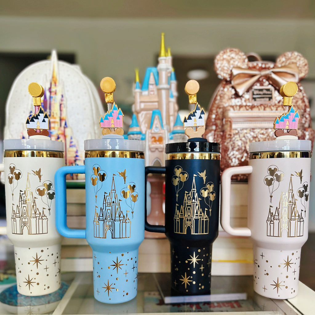 READY TO SHIP Gold Castle and Carriage on 40 oz Quencher Inspired Stainless Steel Tumbler