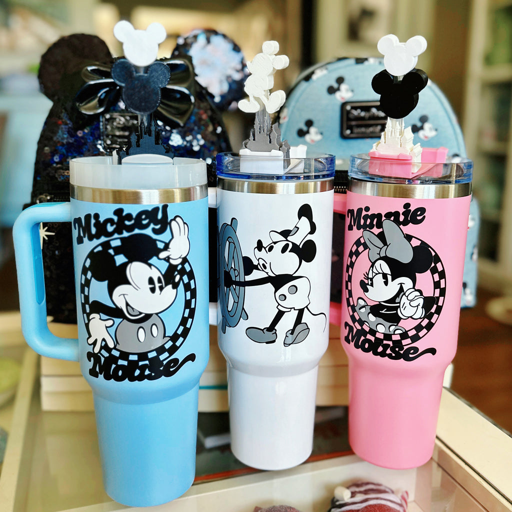 Mickey Mouse Tumbler 40 Oz Mickey Mouse Castle Glitter Pattern 40oz  Stainless Steel Stanley Tumbler With Handle And Straw Lid Disney Cups New –
