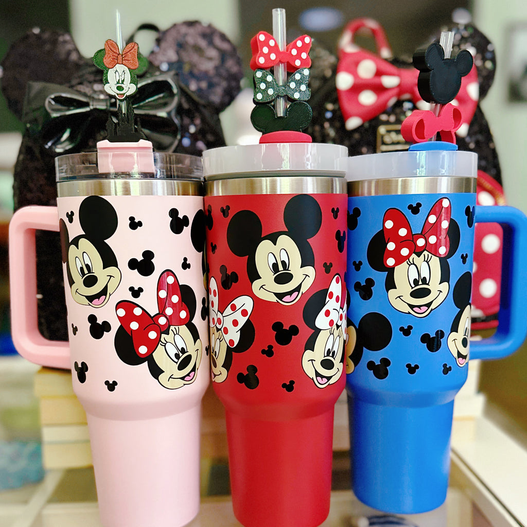 Mouse Character Faces All Around Design on 40 oz Quencher Inspired Stainless Steel Tumbler