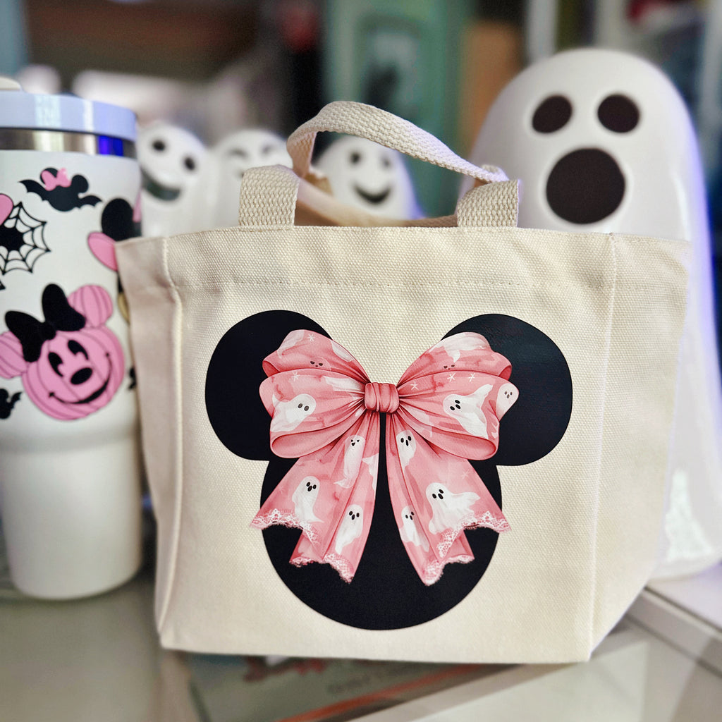 Ready to Ship Spooky Pink and Black Mouse Head Mini Tote Bag