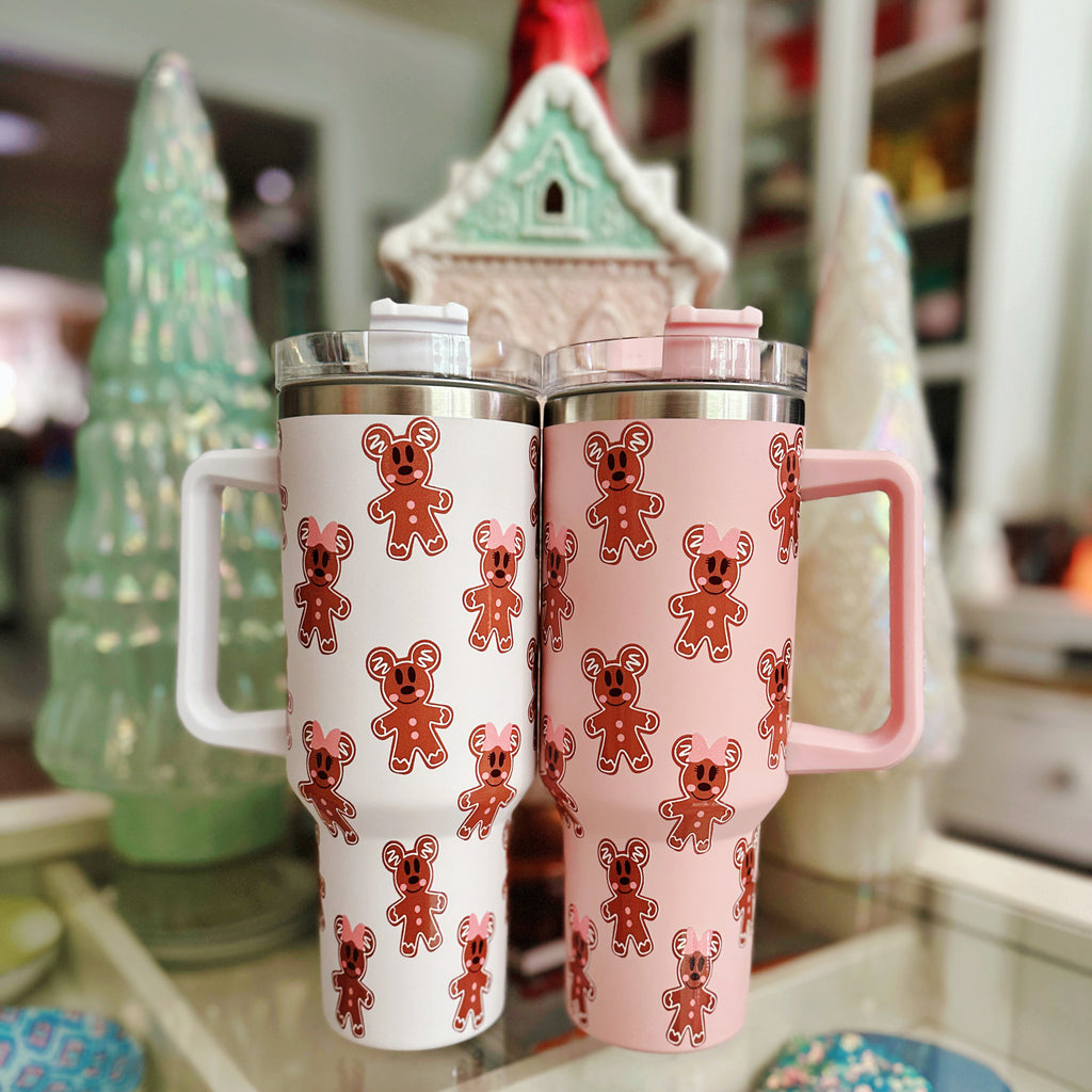 Ready to Ship Gingerbread with Pink Accents All Around on 40 oz Quencher Tumbler