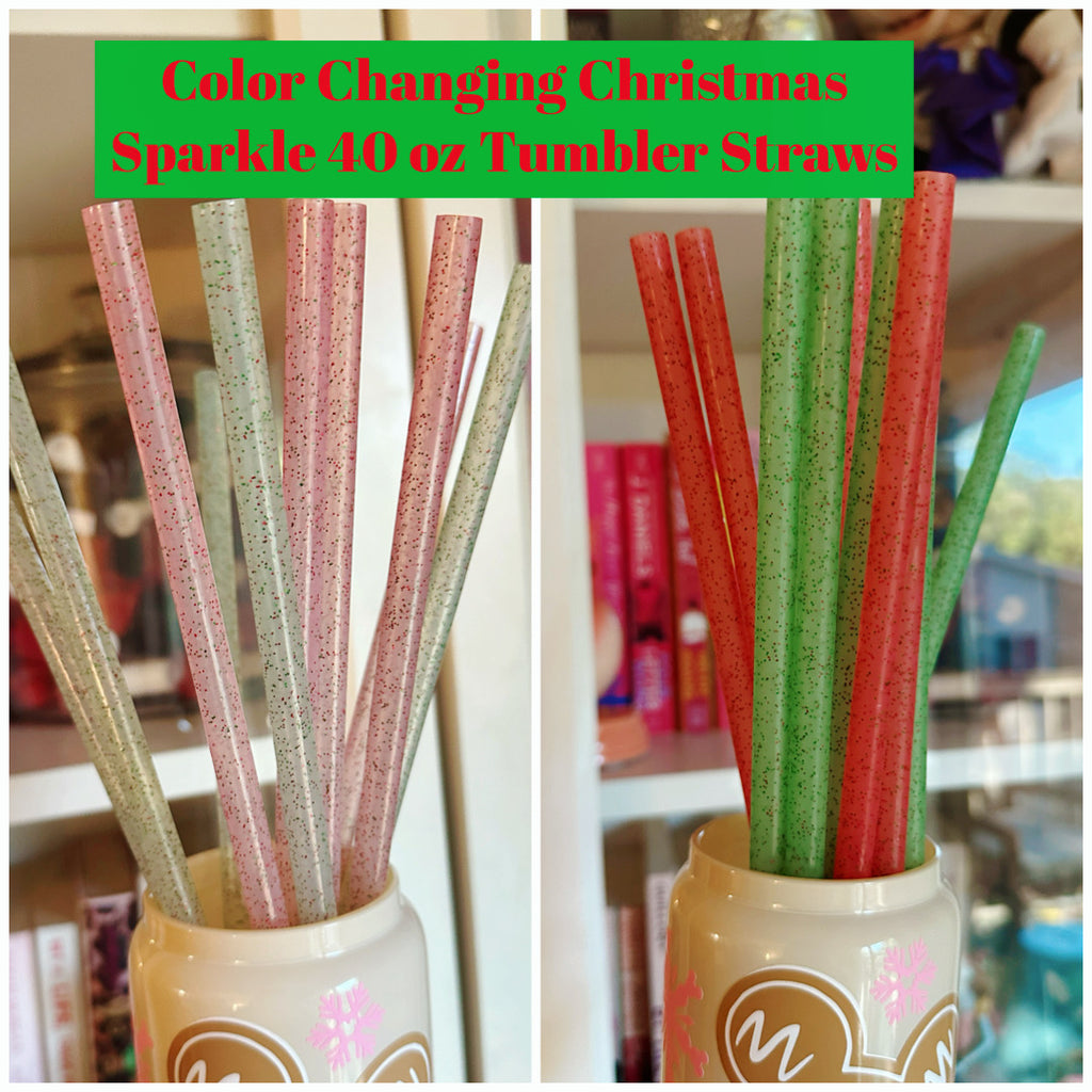 Color Changing Christmas Sparkle 40 oz Tumbler Straws