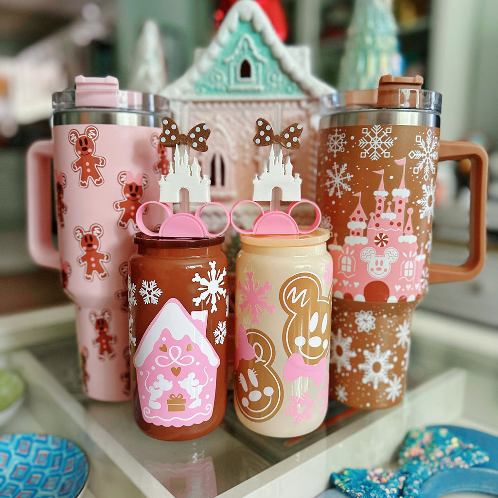 Neutrals and Pink Christmas Reusable Glass Can