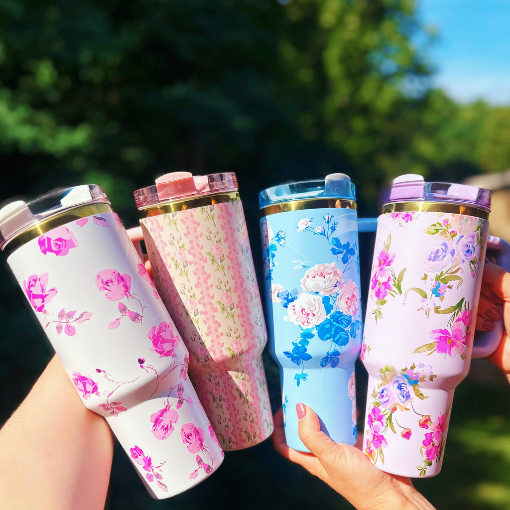 Floral Pattern Quencher Inspired Custom 40 oz Stainless Steel Tumbler