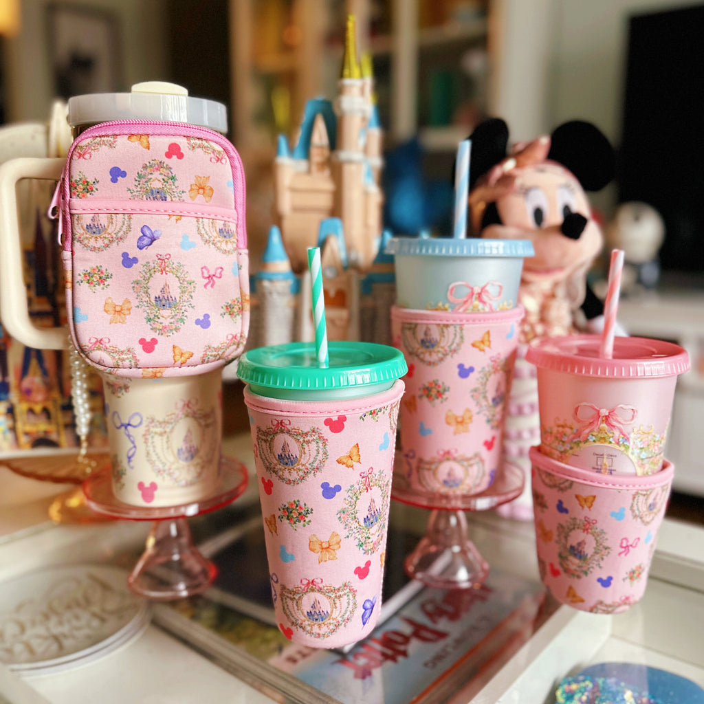 Dreamy Castle Pink Cup Sleeves/Cozies and Tumbler Pouch