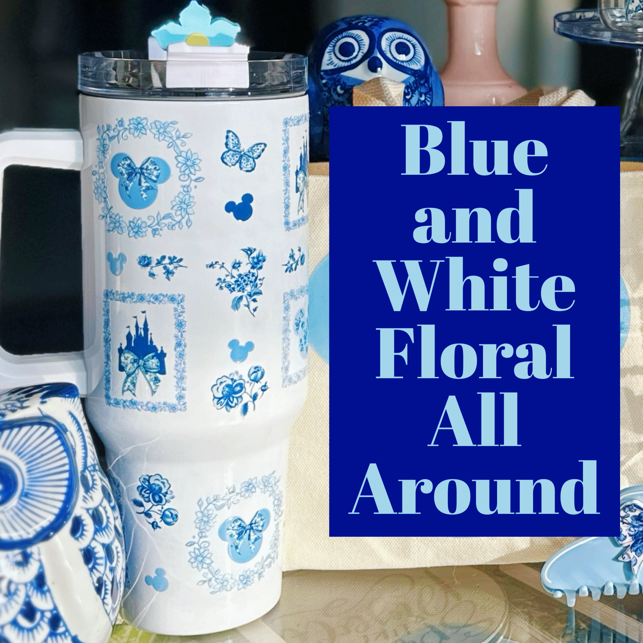 Blue and White Floral Inspired Reusable Drinkware