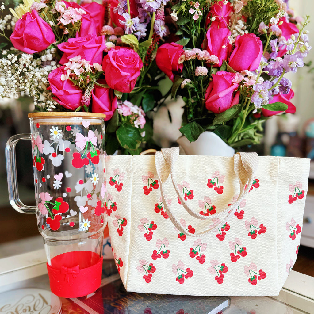 Cherries Inspired Mini Tote Bag and 40 oz Glass Tumbler