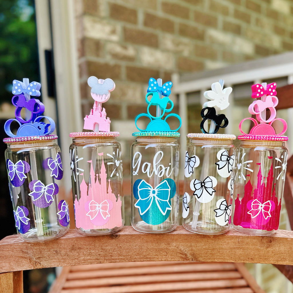 WEEKEND EXCLUSIVE: Glitter Mouse Head Designs on Glass Can w/ matching bling lid