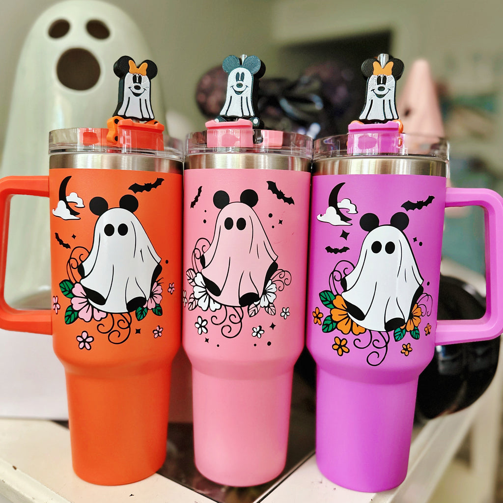 Halloween Ghosts with Flowers Inspired 40 oz Quencher Tumbler
