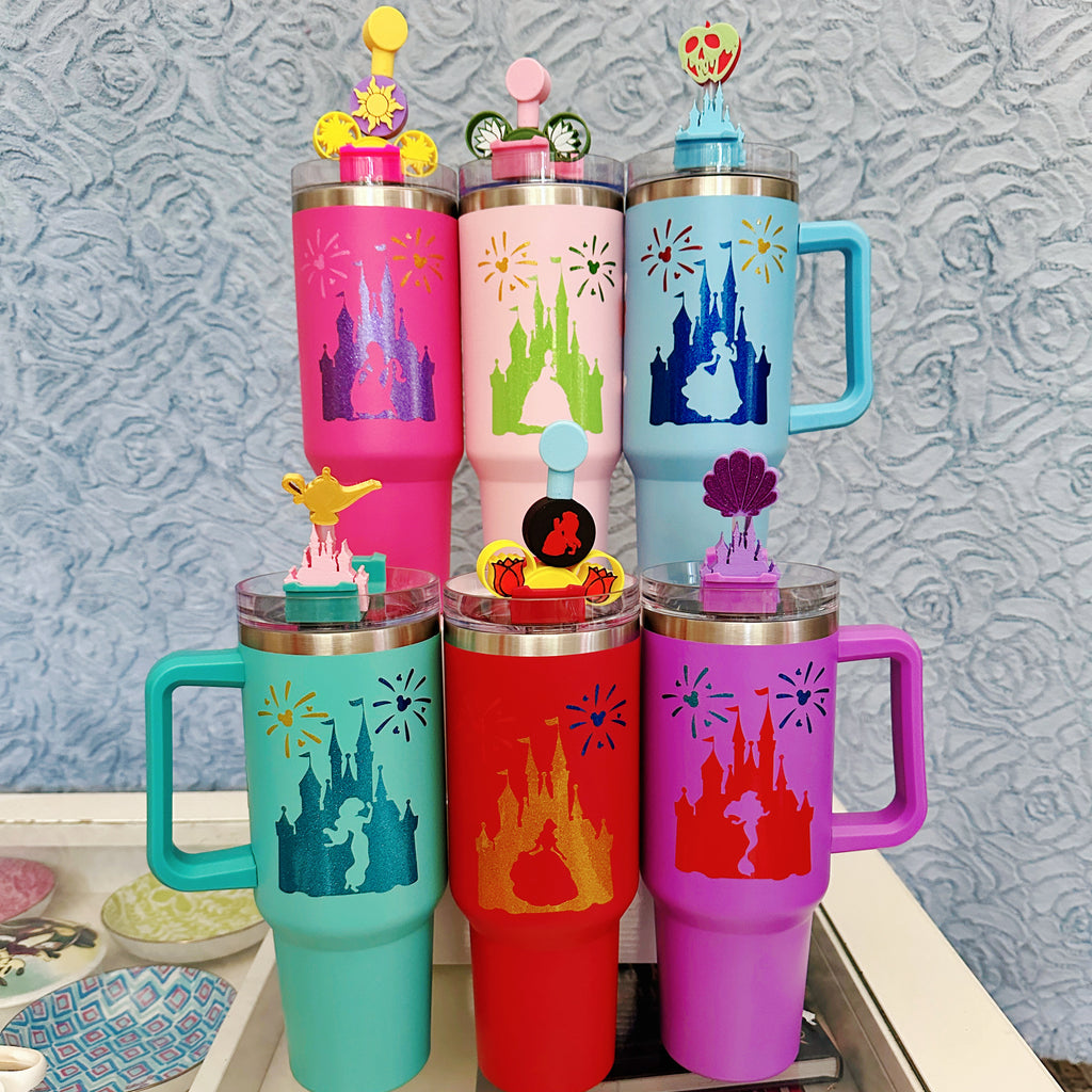 Princess Castle w/ Fireworks Inspired on 40 oz Quencher Inspired Stainless Steel Tumbler