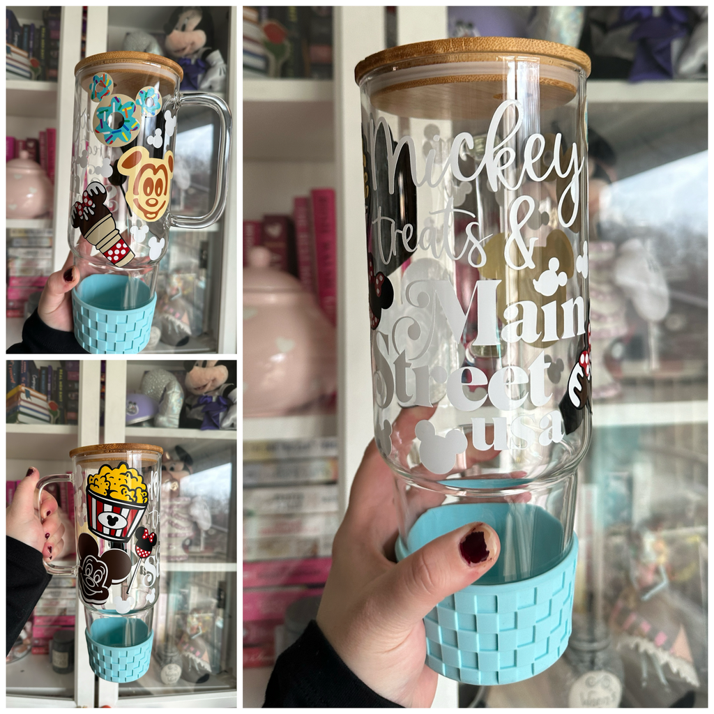 Ready to Ship 40 oz Glass Tumbler w/ Handle and Bumper: Snacks Inspired