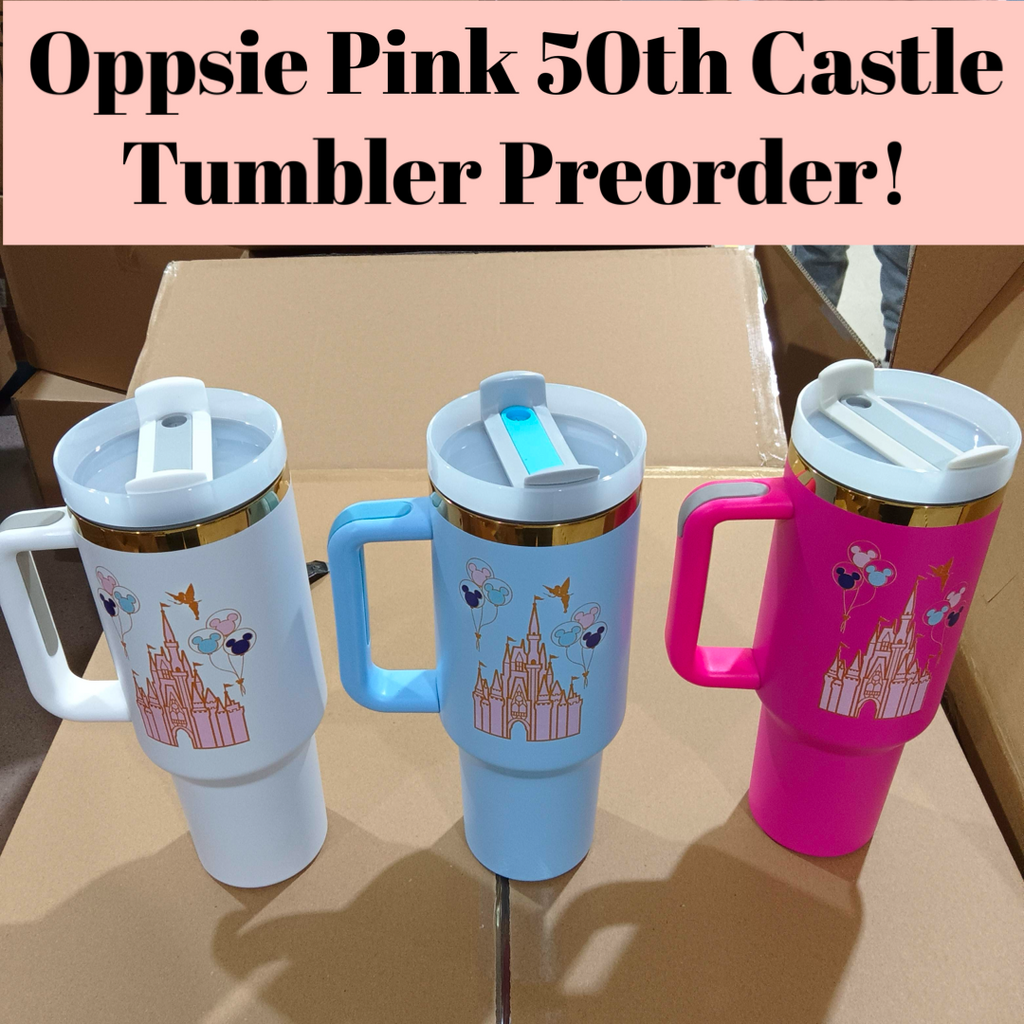 RTS Oopsie Preorder Pink 50th Castle on 40 oz Quencher Inspired Stainless Steel Tumbler