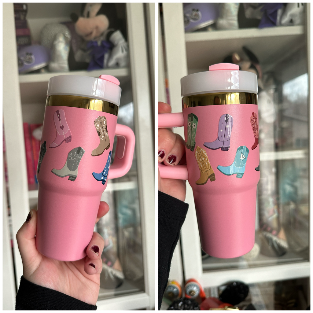 RTS Pink 14 oz Tumbler w/ Swiftie Boots Inspired