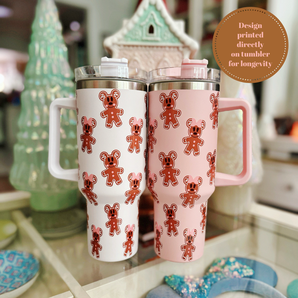 Ready to Ship Gingerbread with Pink Accents All Around on 40 oz Quencher Tumbler