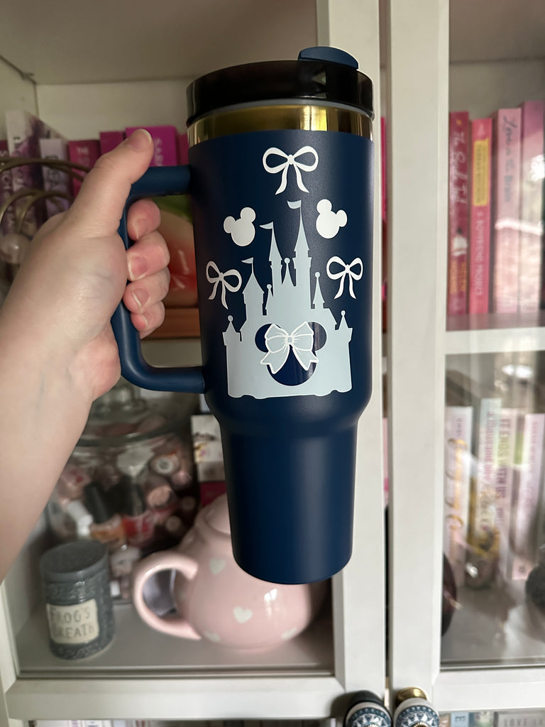 RTS 40 oz Navy Tumbler w/ Castle w/ Pretty Bow