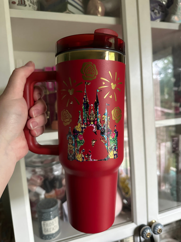 RTS 40 oz Red Tumbler w/ Enchanted Rose Castle