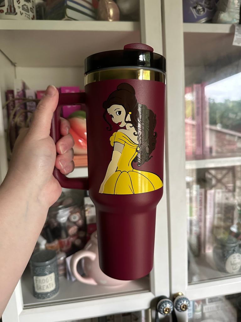 RTS 40 oz Burgundy Tumbler w/ Belle Princess