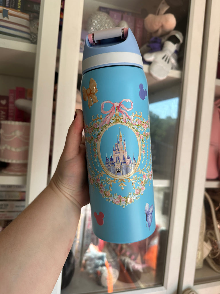 RTS 32 oz Light Blue Stainless Steel Water Bottle w/ Dreamy Castle Inspired