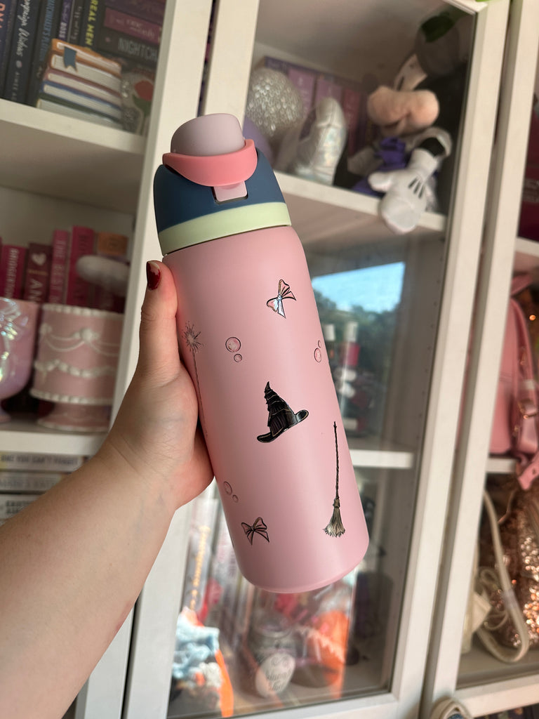 RTS 32 oz Light Pink Stainless Steel Water Bottle w/ Witches Inspired