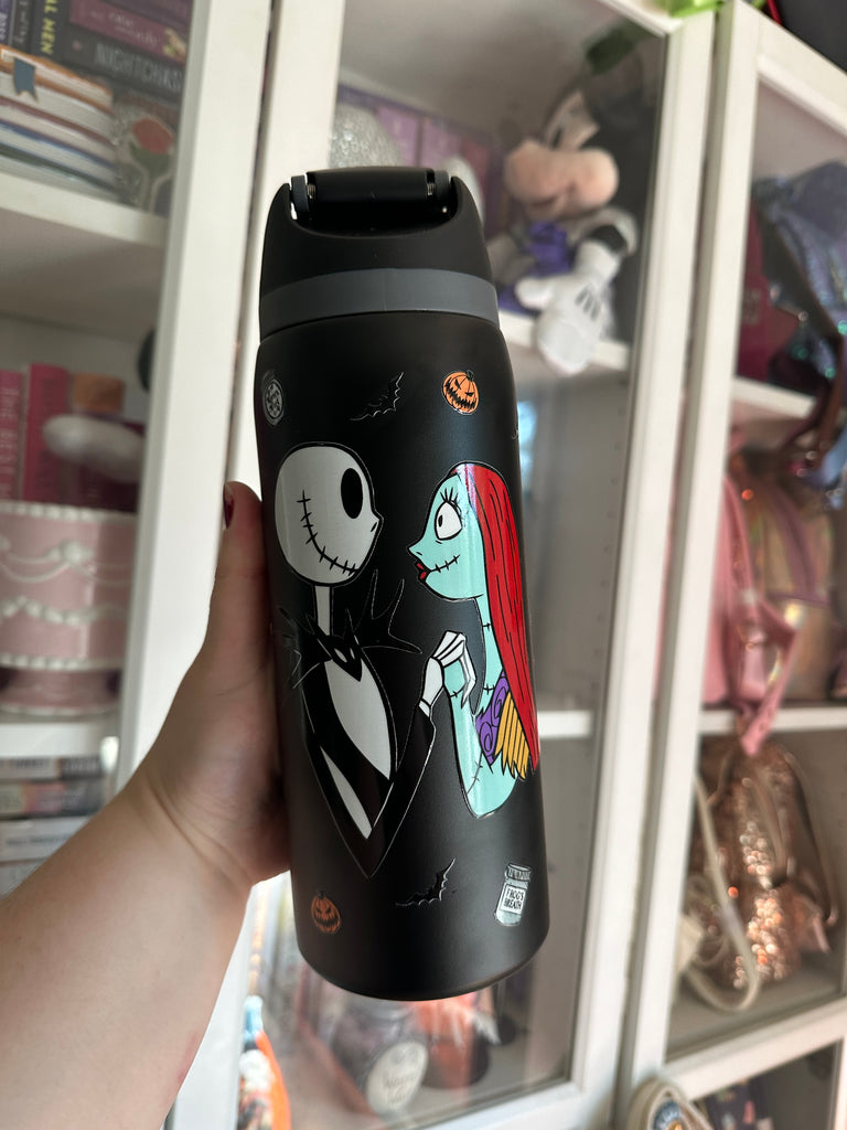 RTS 32 oz Black Stainless Steel Water Bottle w/ Jack and Sally Inspired