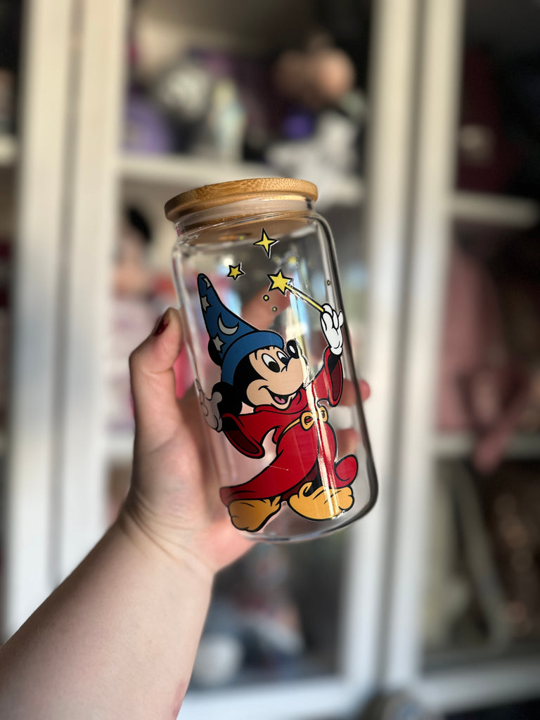 RTS 16 oz Clear Glass Can w/ Sorcerer Mouse Inspired
