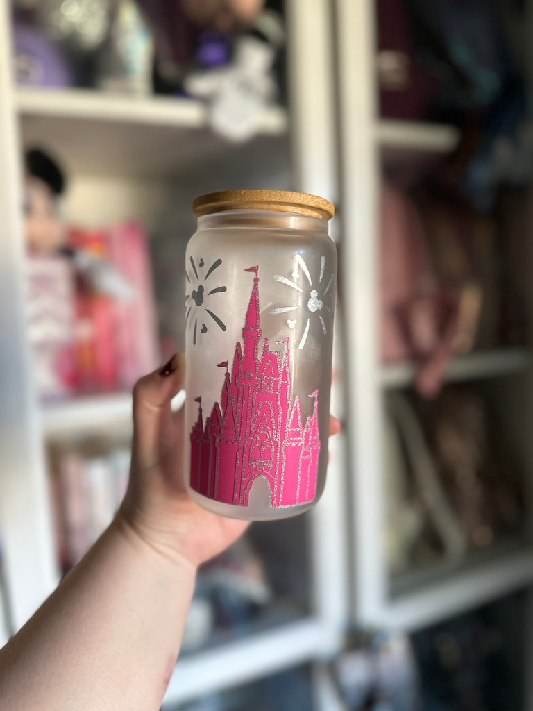 RTS 16 oz Clear Glass Can w/ Pink Color Changing Castle