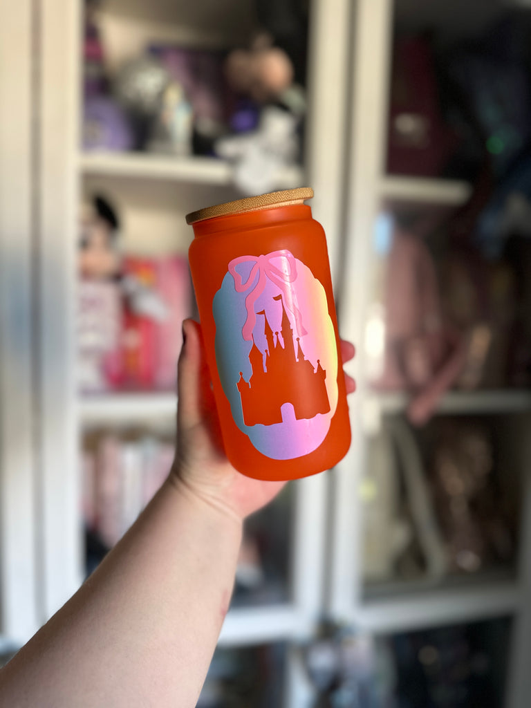 RTS 16 oz Orange Color Changing Glass Can w/ Castle