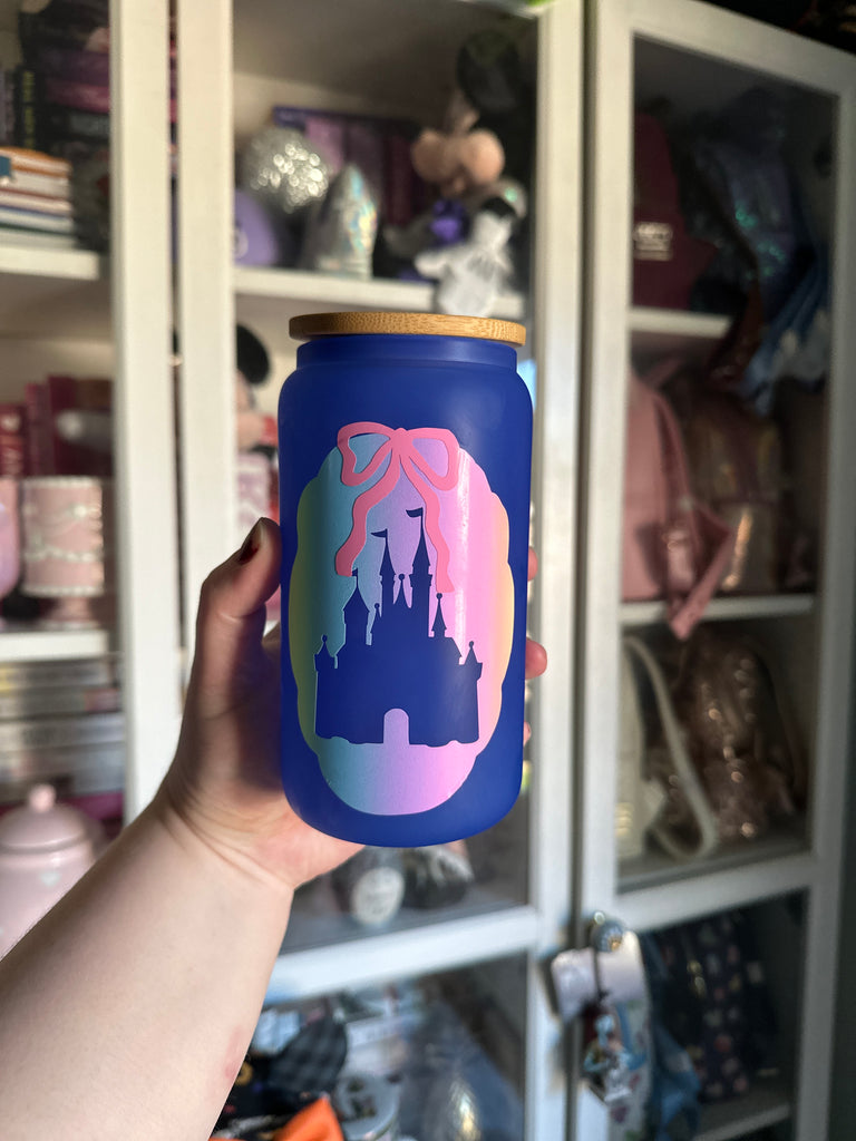 RTS 16 oz Blue Color Changing Glass Can w/ Castle