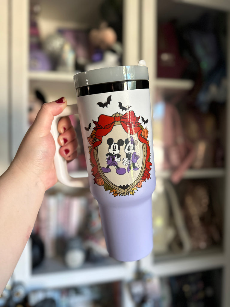 RTS 40 oz Ombre White to Purple Tumbler w/ Spooky Times Mouse Couple
