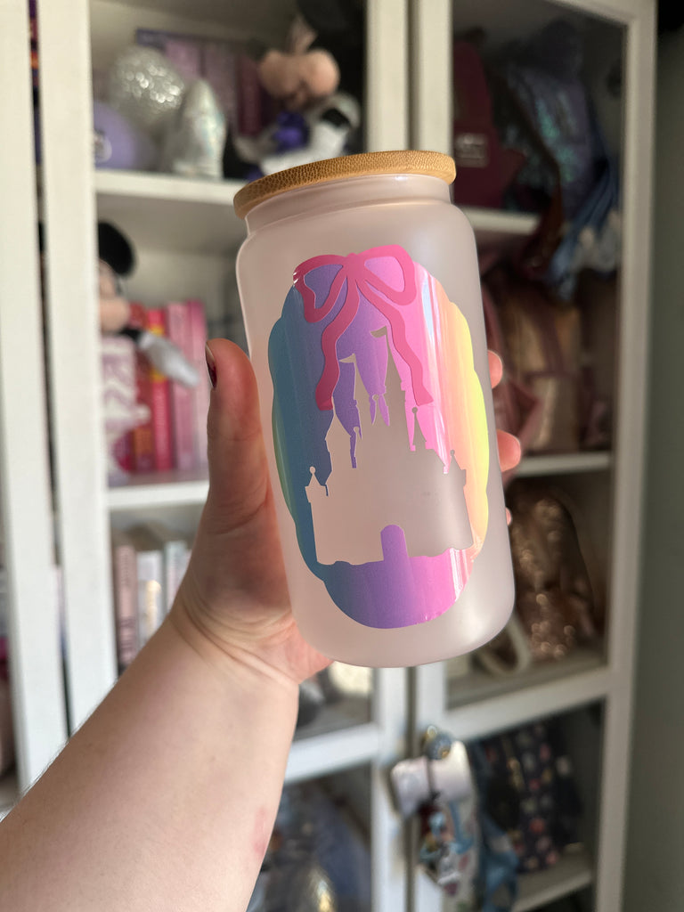 RTS 16 oz Pink Color Changing Glass Can w/ Castle