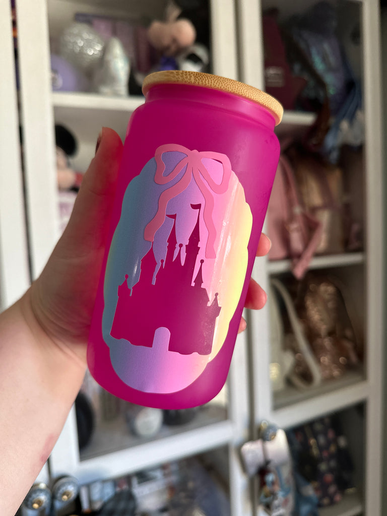 RTS 16 oz Pink Color Changing Glass Can w/ Castle