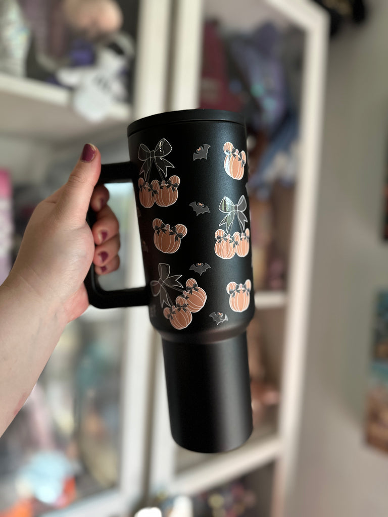 RTS 40 oz Black Slim Tumbler w/ Pumpkin Cherries Inspired