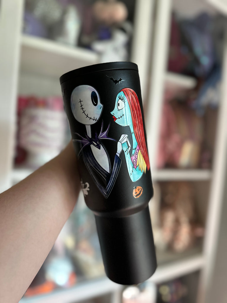 RTS 40 oz Black Slim Tumbler w/ Jack and Sally Inspired