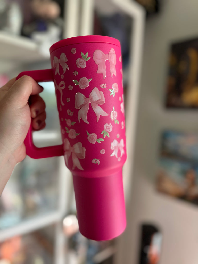 RTS 40 oz Hot Pink Tumbler w/ Bows Inspired