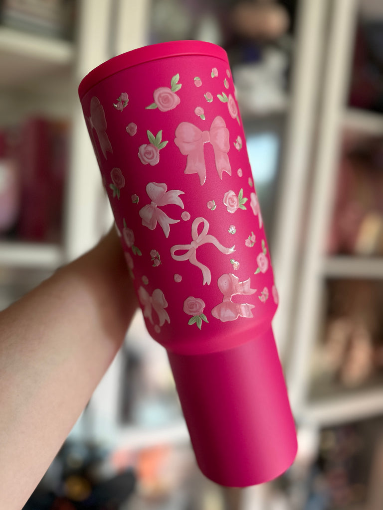 RTS 40 oz Hot Pink Tumbler w/ Bows Inspired