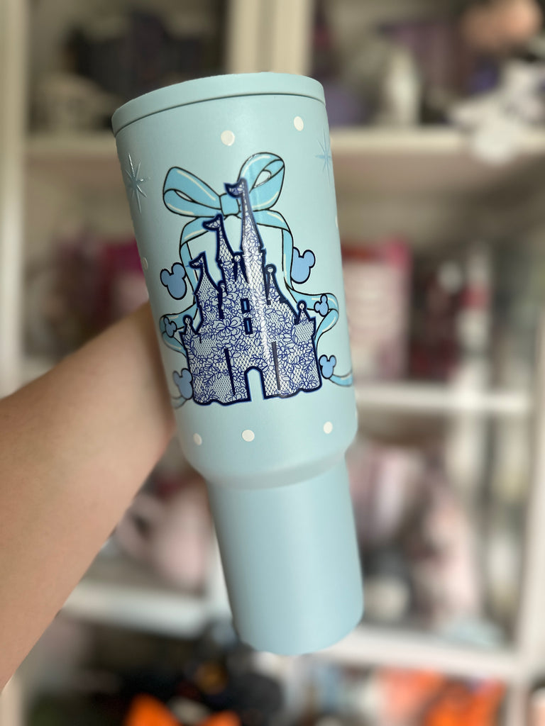 RTS 40 oz Light Blue Slim Tumbler w/ Navy Lace Castle