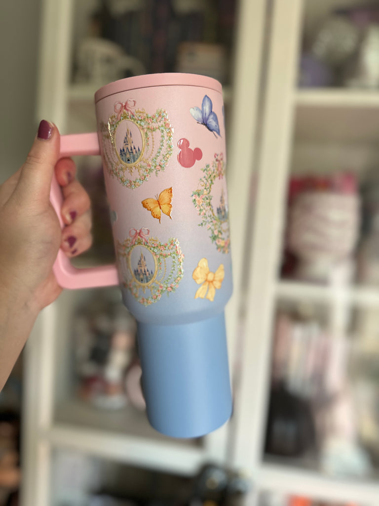 RTS 40 oz Pink to Blue Ombre Slim Tumbler w/ Dreamy All Around Inspired