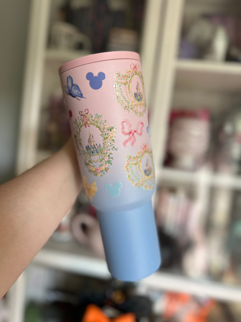 RTS 40 oz Pink to Blue Ombre Slim Tumbler w/ Dreamy All Around Inspired