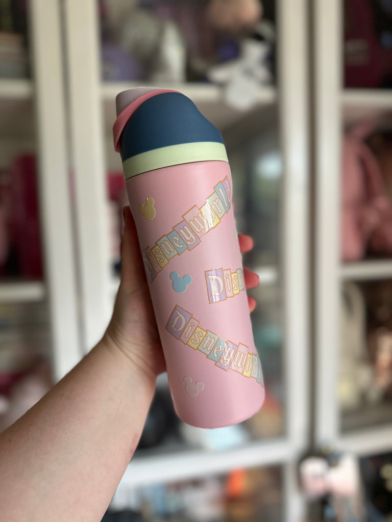 RTS 19 oz Pink Stainless Steel Water Bottle w/ WDW sign Inspired