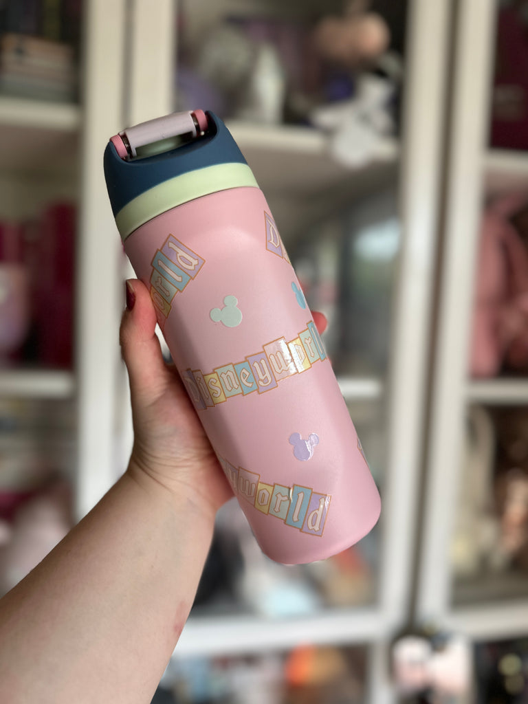 RTS 19 oz Pink Stainless Steel Water Bottle w/ WDW sign Inspired