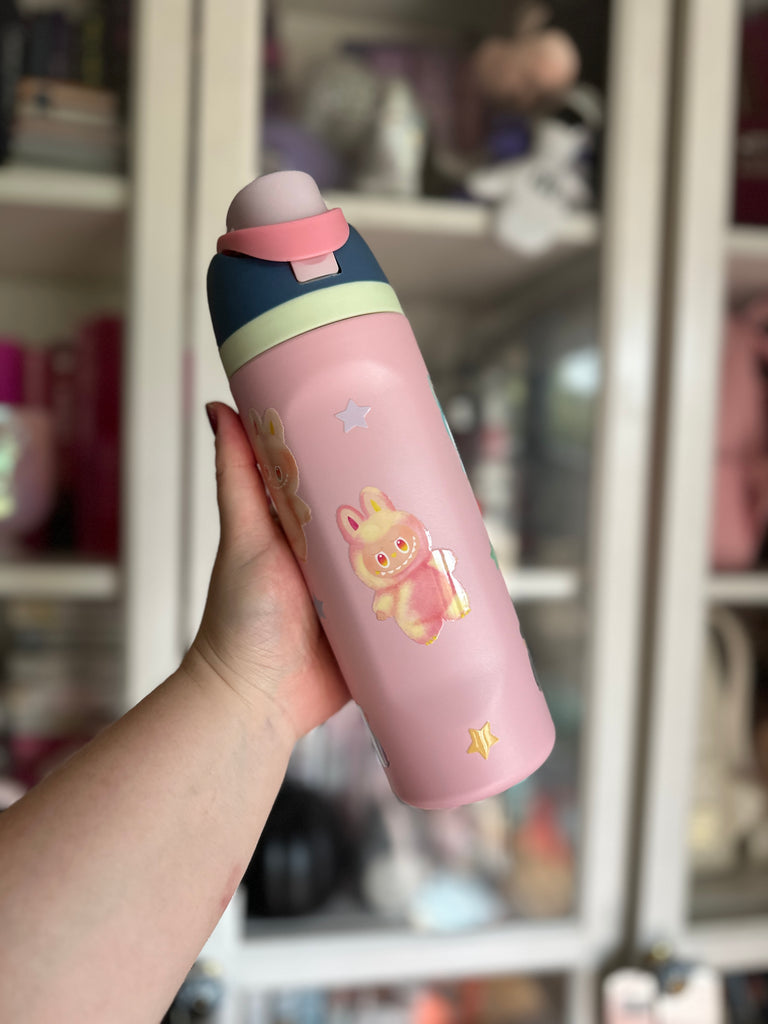 RTS 19 oz Pink Stainless Steel Water Bottle w/ Monster Toys Inspired