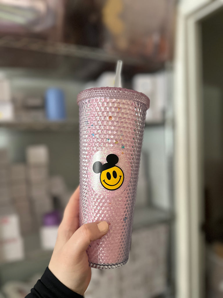 RTS Glitter Studded Tumbler w/ Smiley Face and Mouse Ears