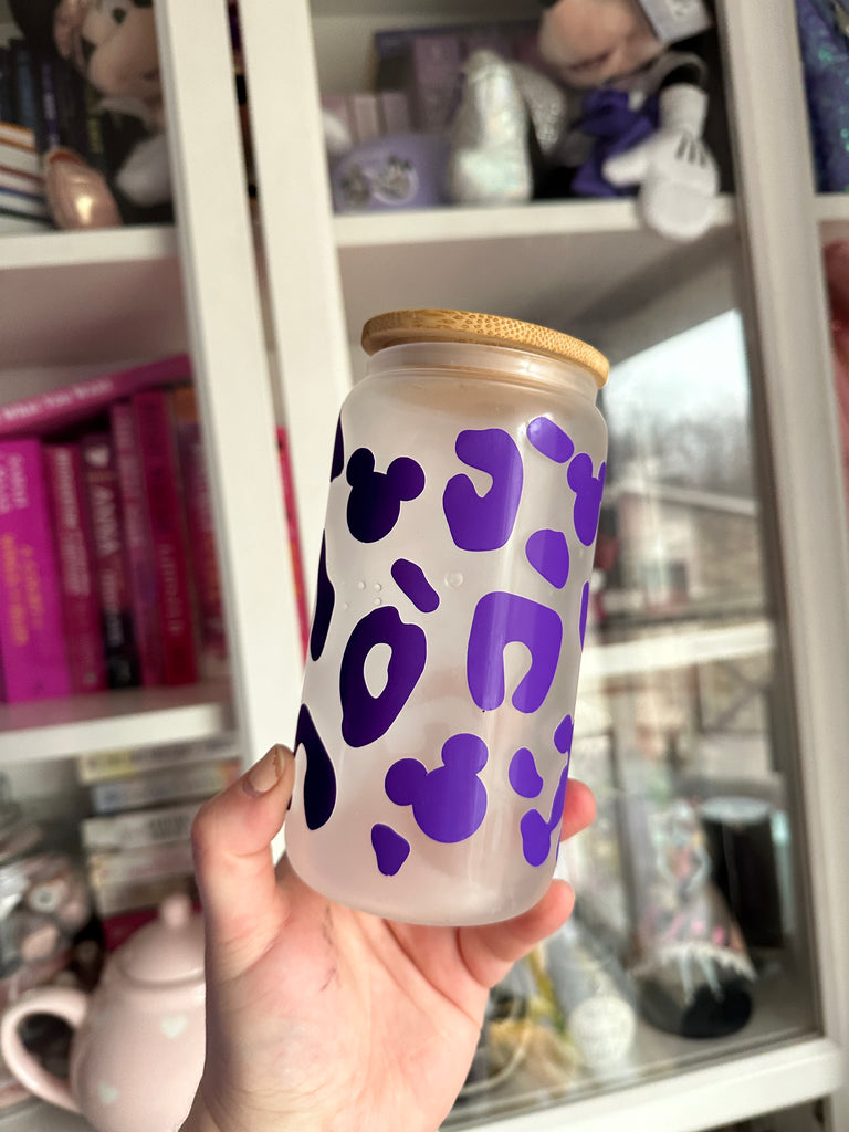 RTS 16 oz Glass Can w/ Color Changing Purple Leopard