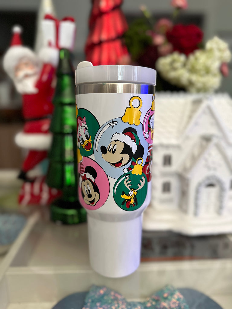 RTS 40 oz White Tumbler w/ Christmas Sensational Six Ornaments