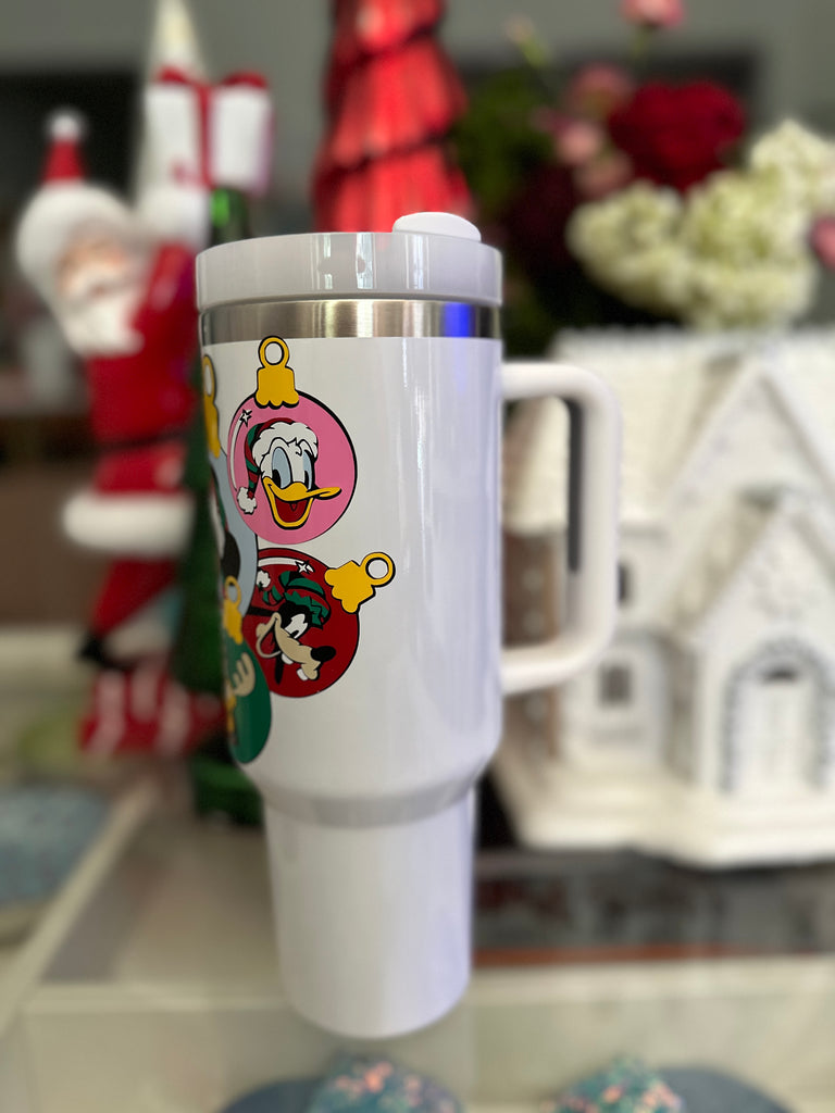 RTS 40 oz White Tumbler w/ Christmas Sensational Six Ornaments